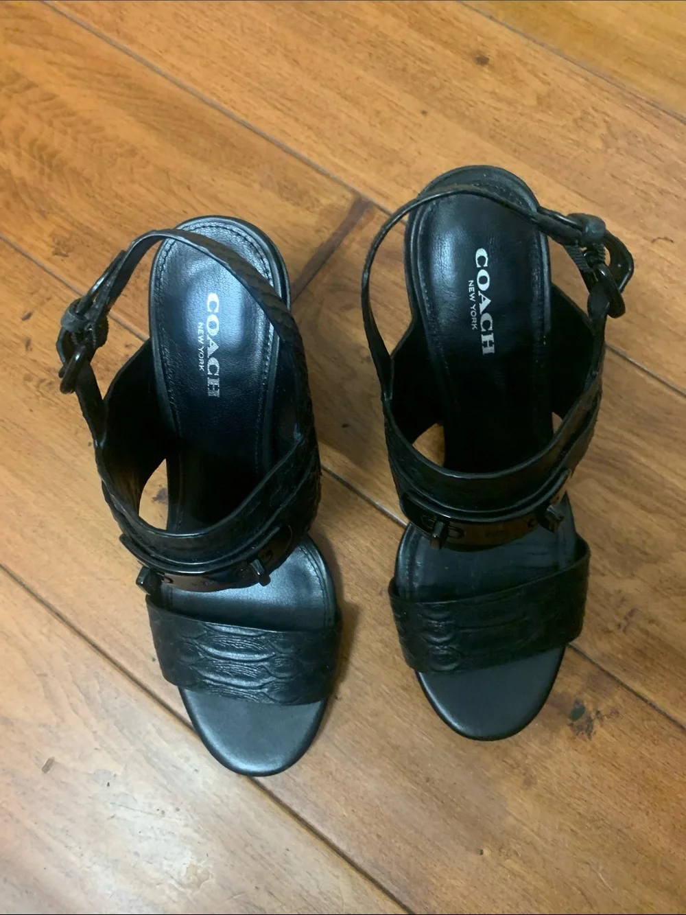 Coach Black High Heels Sandals Shoes Size 6 ankle buckle closure- Dennis